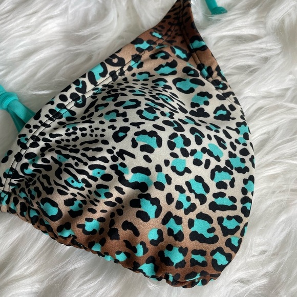 Xhilaration | Large Teal/Brown Leopard Triangle Bikini Top - String with Liners - Picture 3 of 11